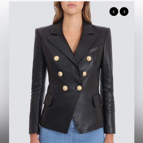 Double-breasted leather blazer - Picture 1 of 15